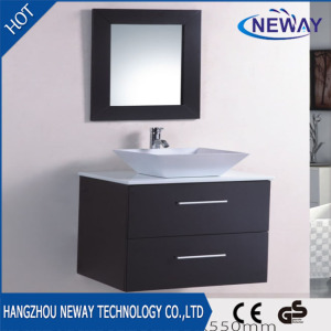 Small Size Solid Wood Hotel Ceramic Basin Bathroom Vanity Cabinet